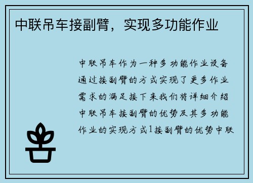 中联吊车接副臂，实现多功能作业