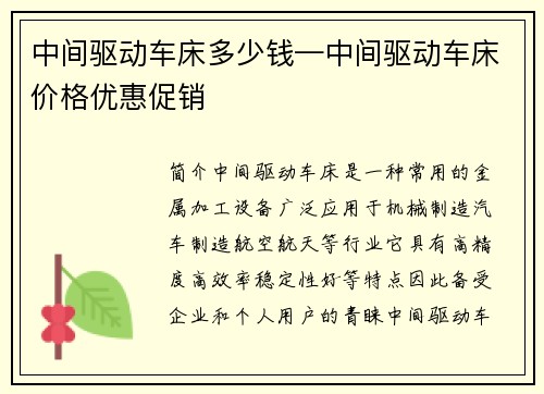 中间驱动车床多少钱—中间驱动车床价格优惠促销