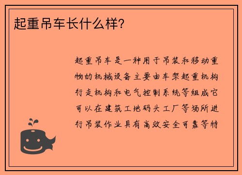 起重吊车长什么样？